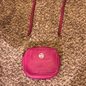 Michael Kors hot pink leather cross body bag
